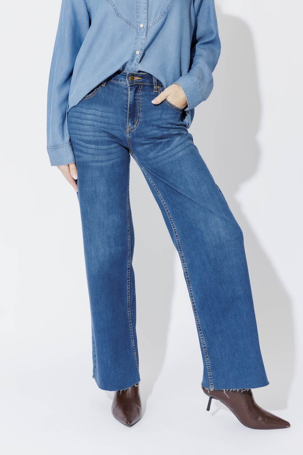 Mid Blue Mid Rise Wide Leg Jean Mid Blue