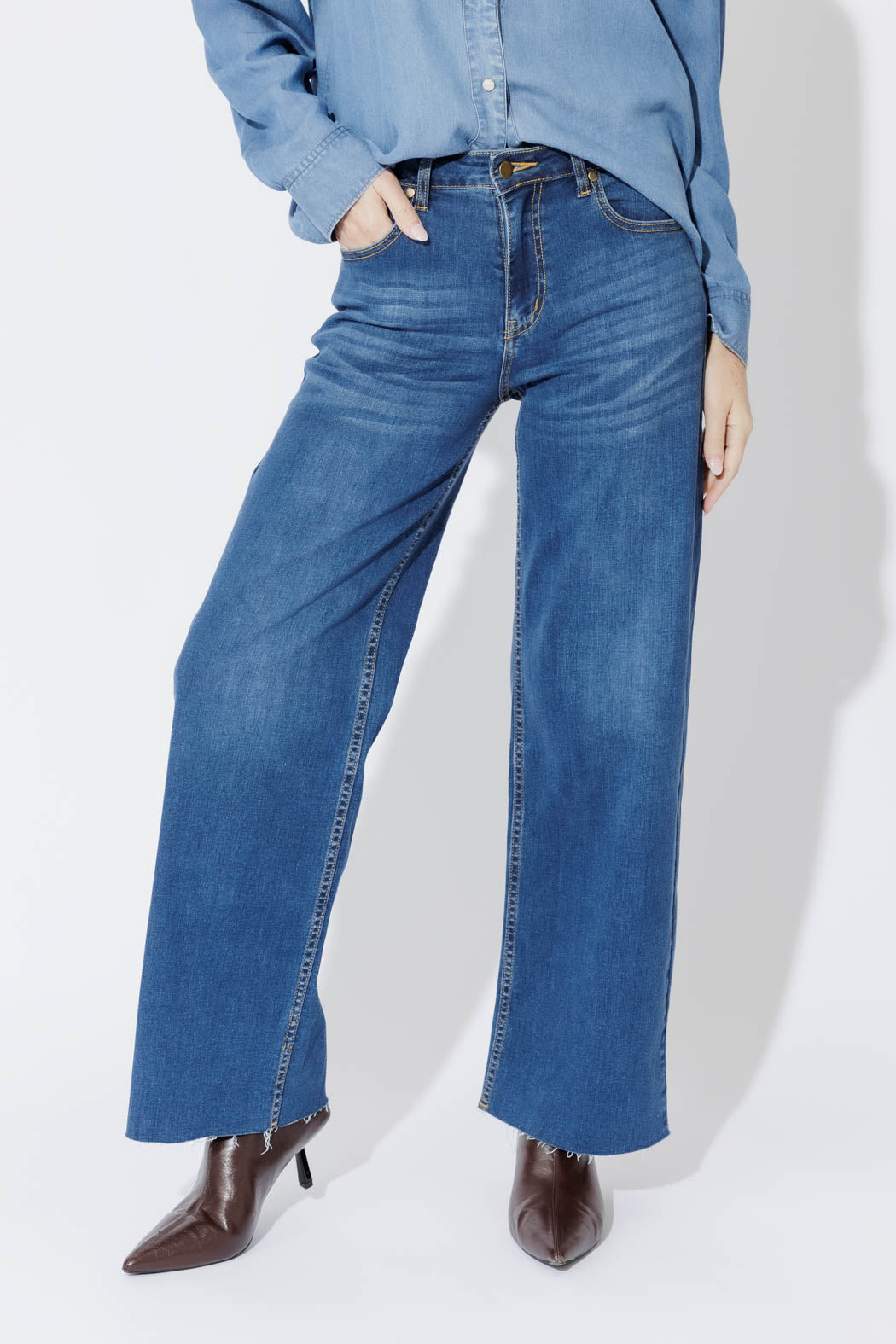 Mid Blue Mid Rise Wide Leg Jean Mid Blue