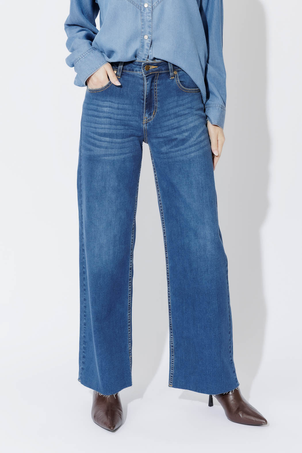 Mid Blue Mid Rise Wide Leg Jean Mid Blue