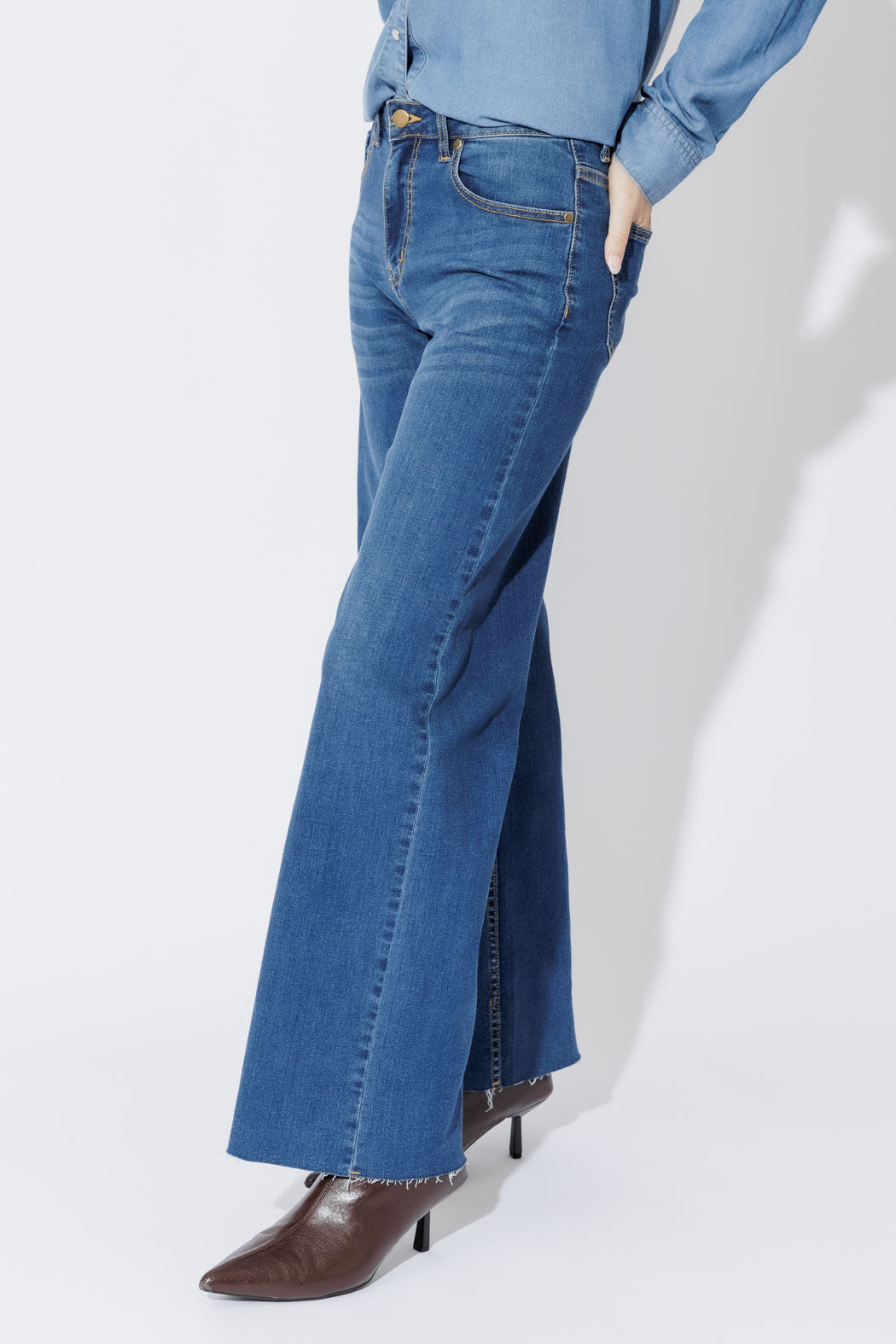 Mid Blue Mid Rise Wide Leg Jean Mid Blue