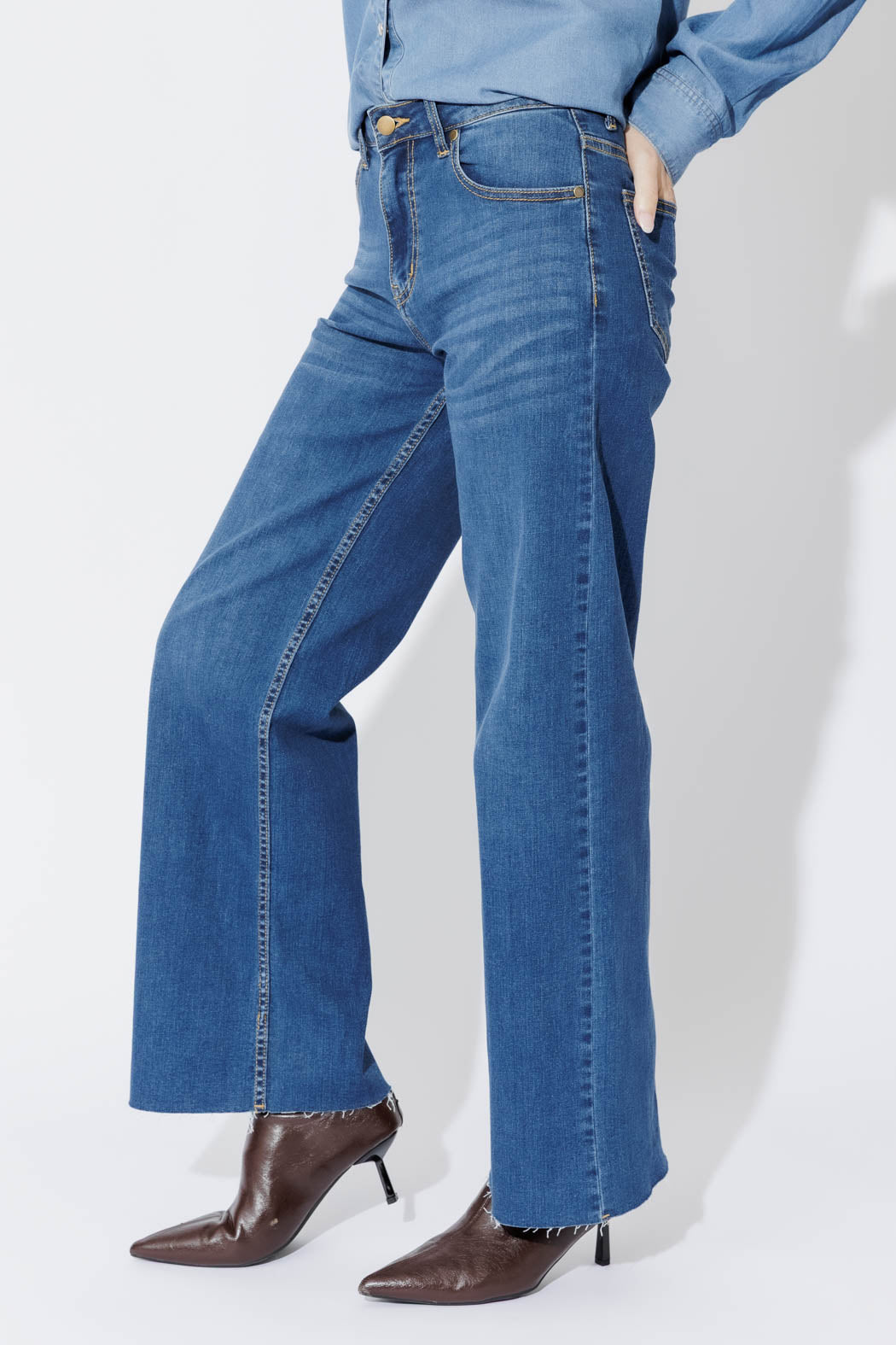 Mid Blue Mid Rise Wide Leg Jean Mid Blue