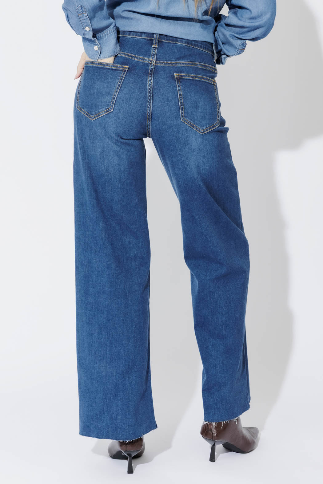 Mid Blue Mid Rise Wide Leg Jean Mid Blue