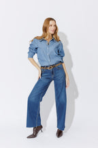 Mid Blue Mid Rise Wide Leg Jean Mid Blue