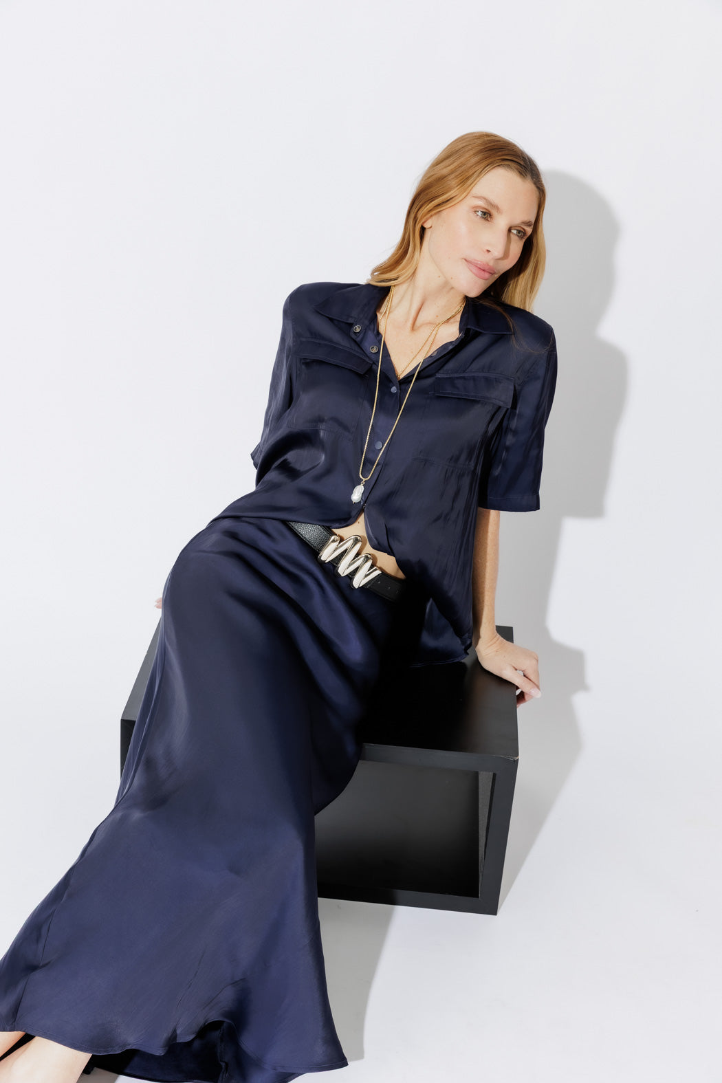 Navy Bias Skirt