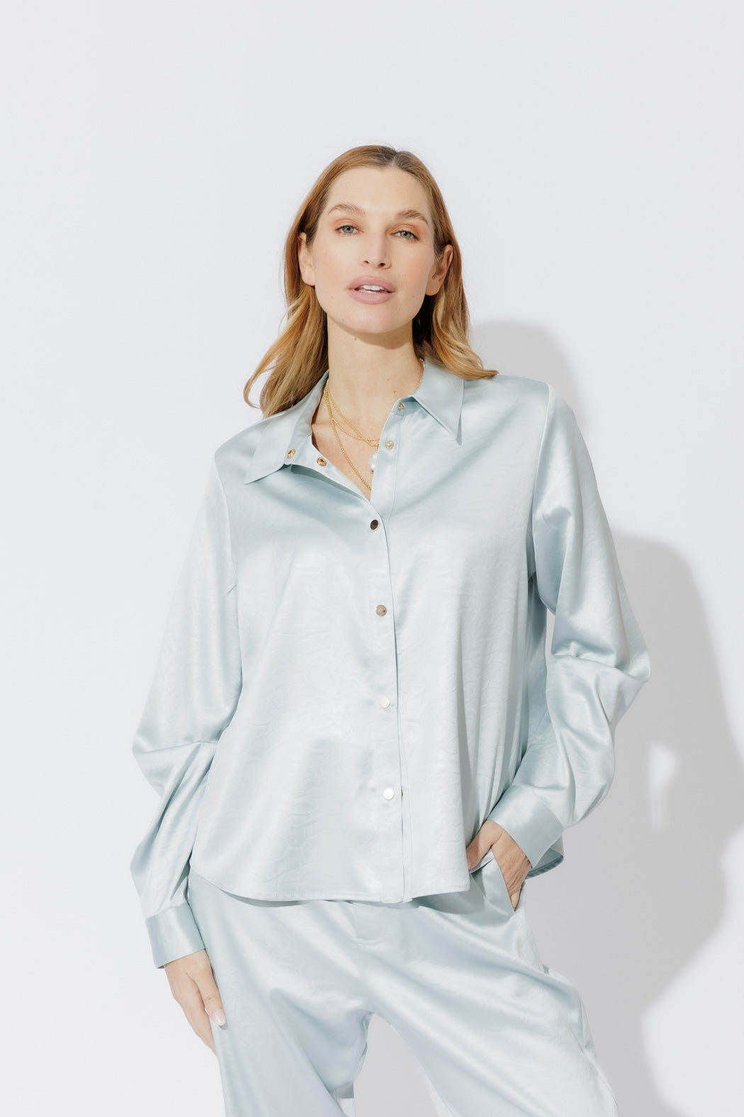 Pale Blue Tuck Sleeve Shirt Pale Blue