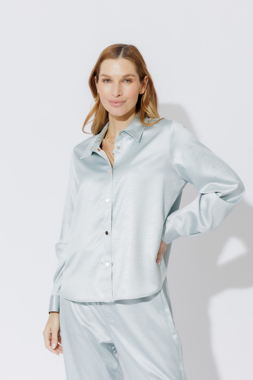Pale Blue Tuck Sleeve Shirt Pale Blue