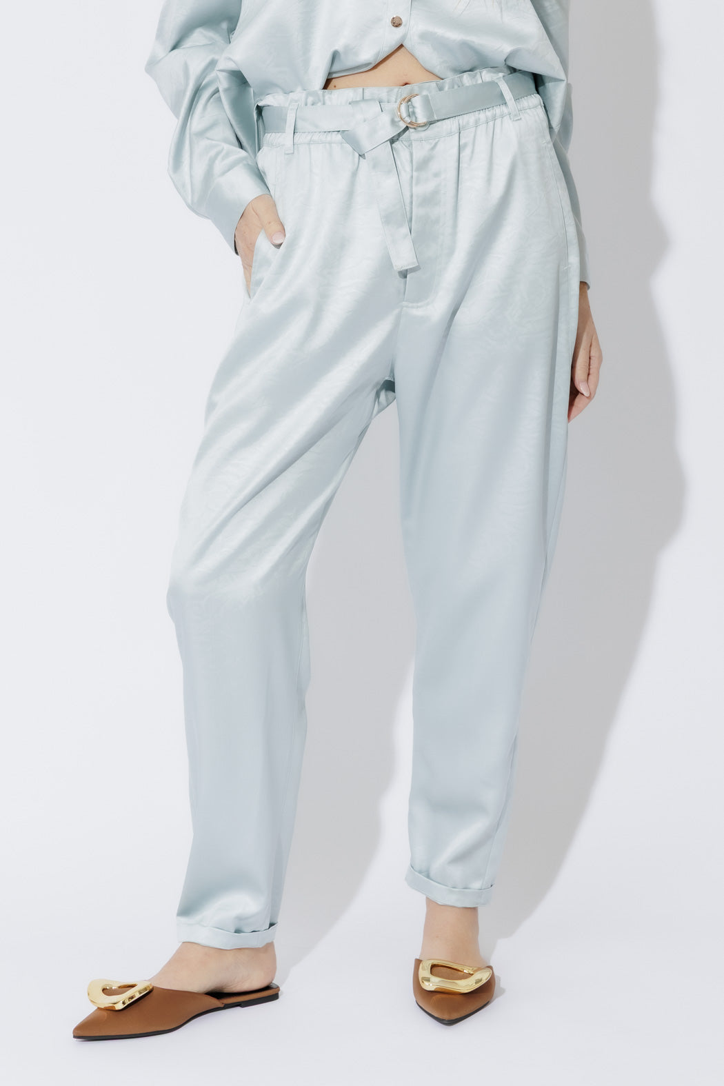 Pale Blue Paperbag Pants Pale Blue