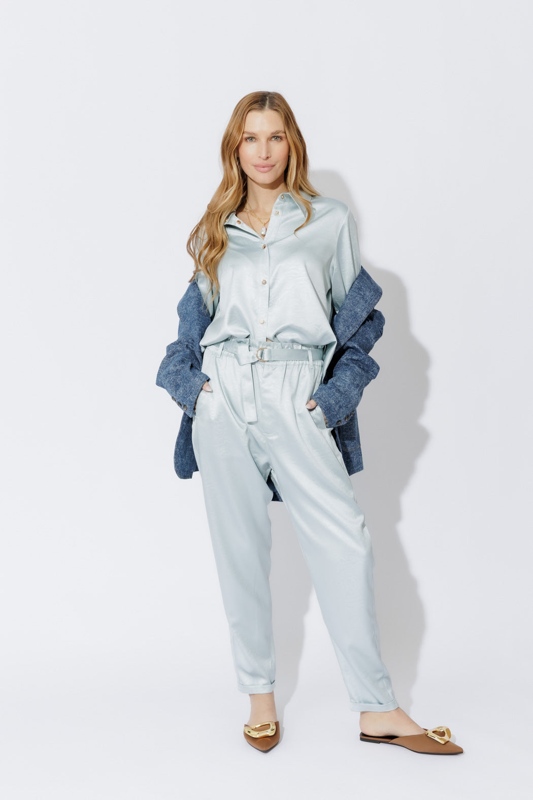 Pale Blue Paperbag Pants