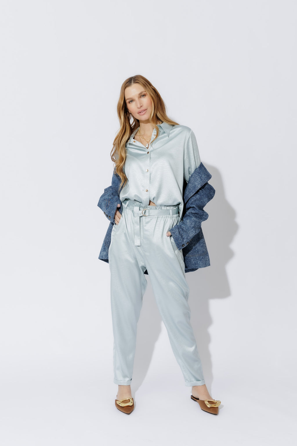 Pale Blue Tuck Sleeve Shirt Pale Blue