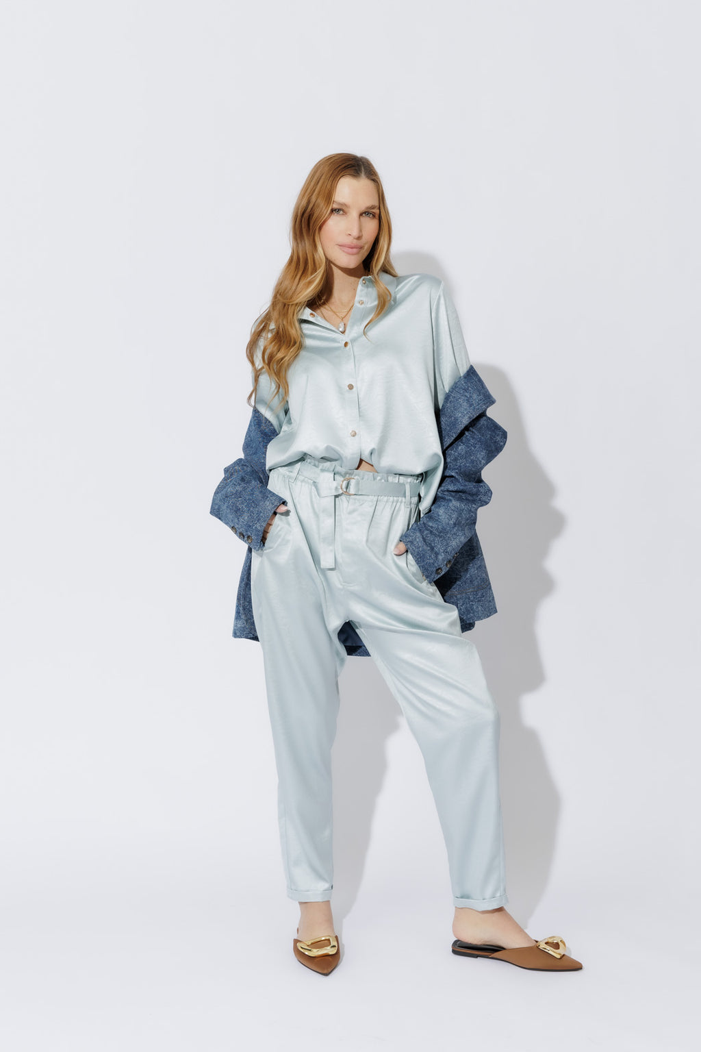 Pale Blue Tuck Sleeve Shirt Pale Blue
