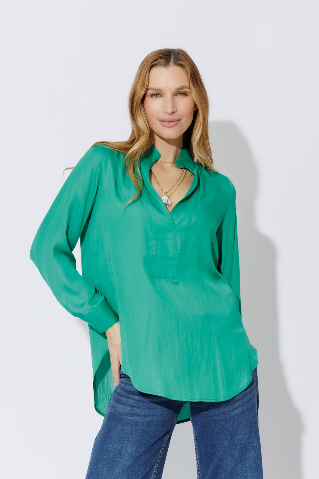 Green Silky Milan Blogger Shirt