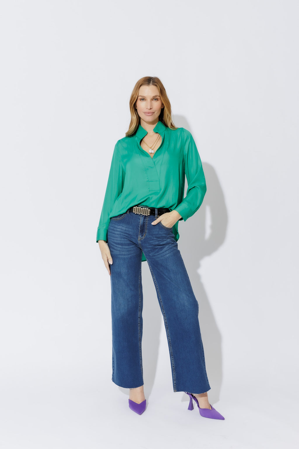 Green Silky Milan Blogger Shirt