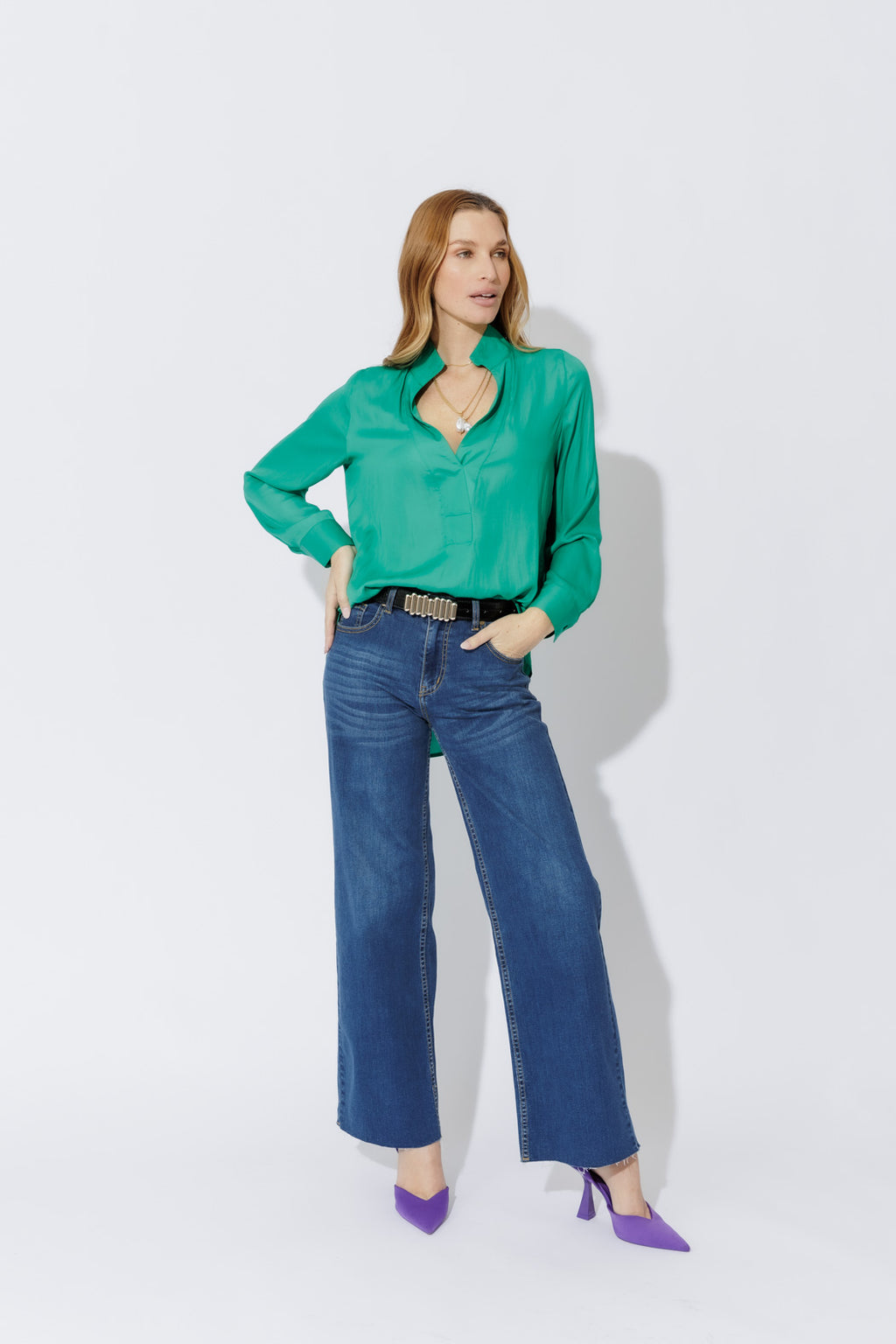 Green Silky Milan Blogger Shirt
