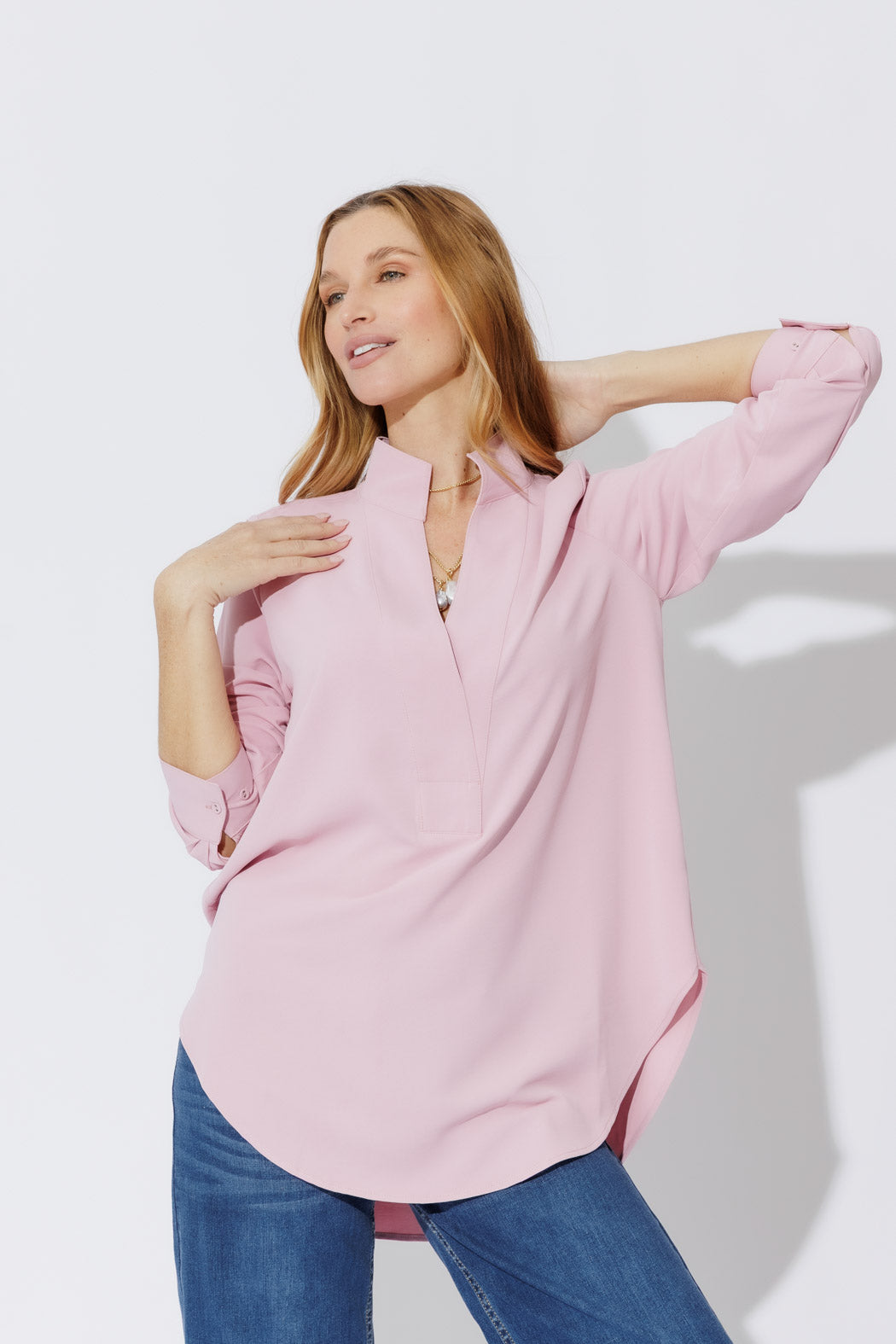 Pale Pink Luxury Longline Blogger Shirt Pale Pink
