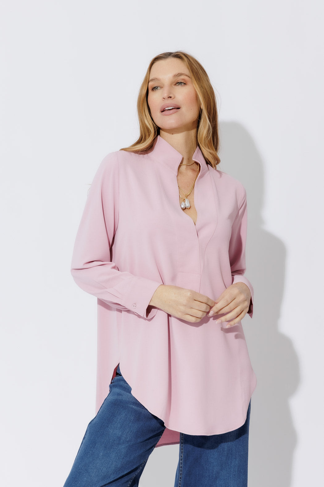 Pale Pink Luxury Longline Blogger Shirt Pale Pink