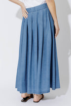 Mid Denim Tencel Pleat Skirt
