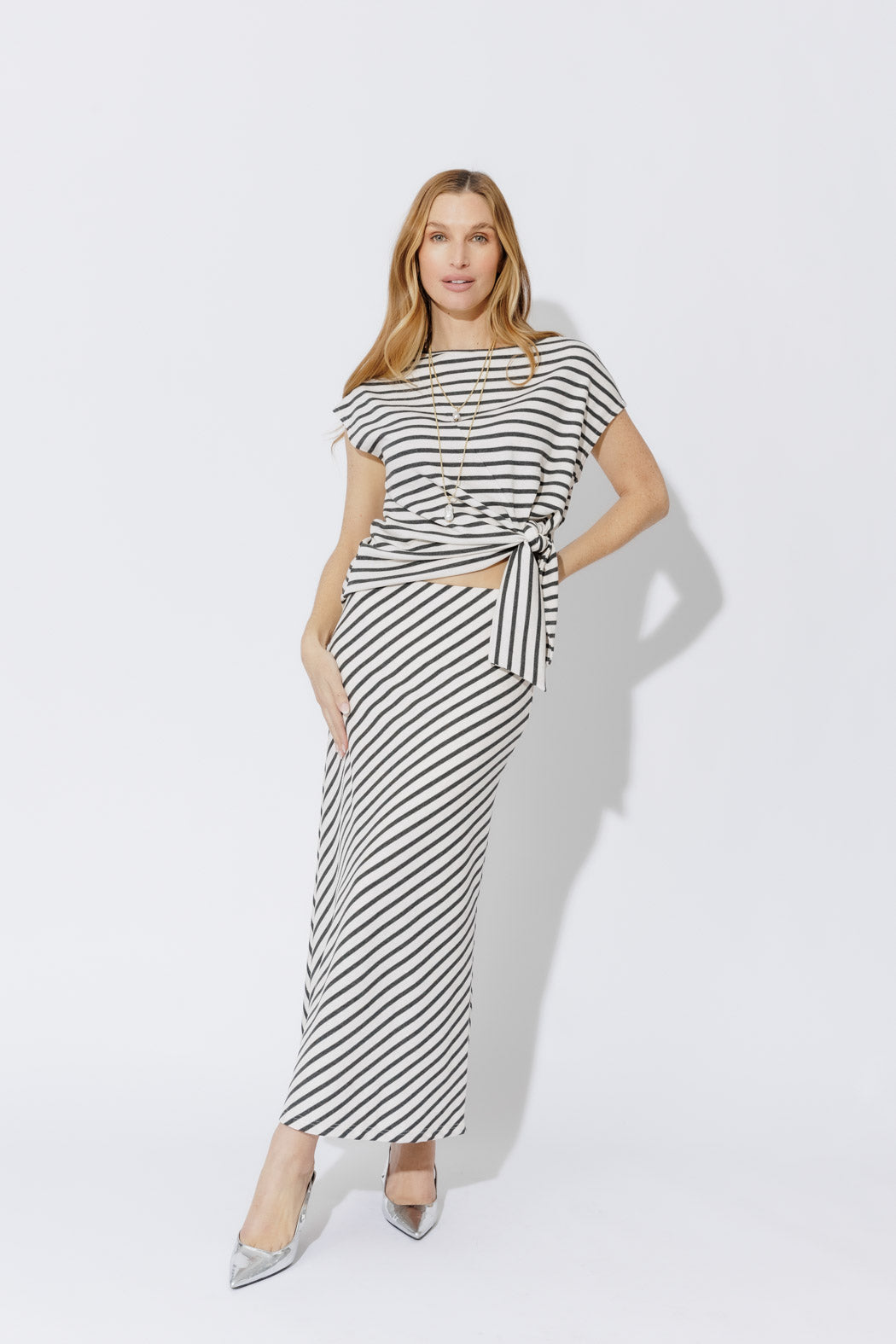 Charcoal Stripe Bias Skirt