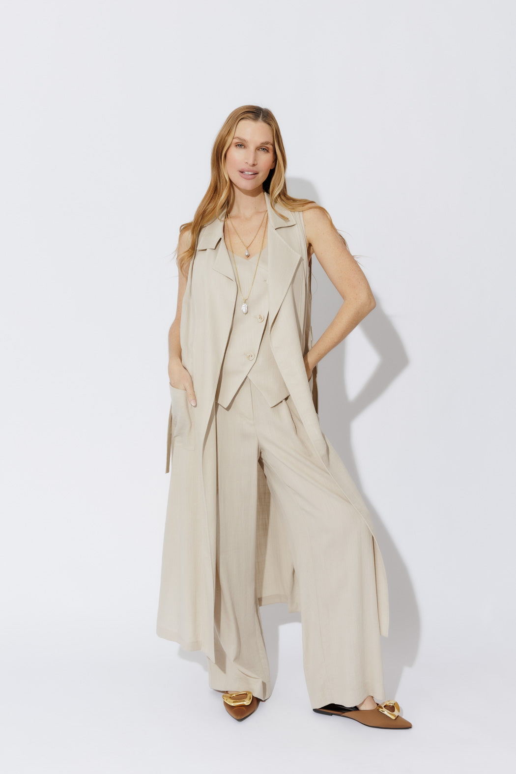 Oatmeal Linen Trench Vest
