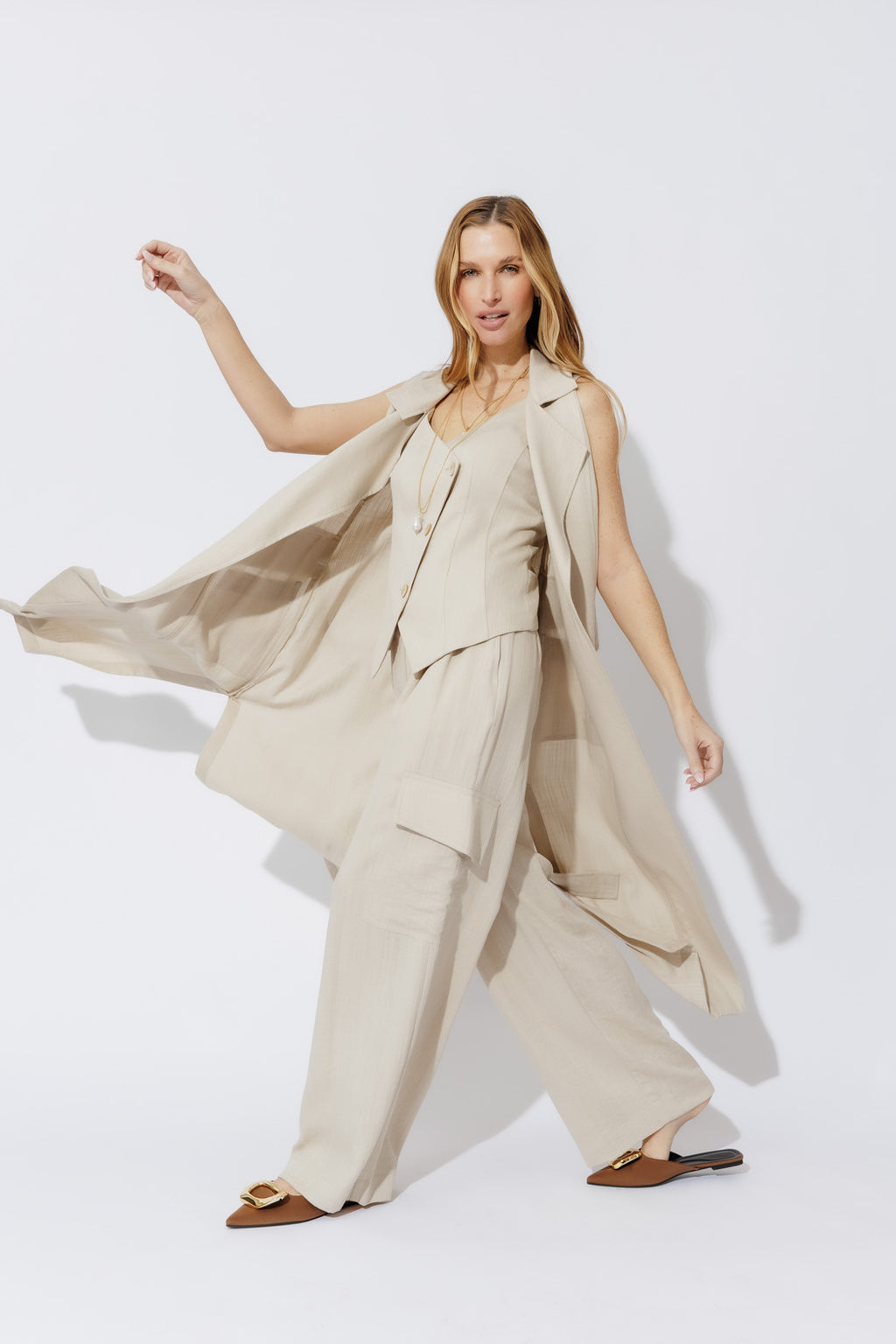 Oatmeal Linen Trench Vest