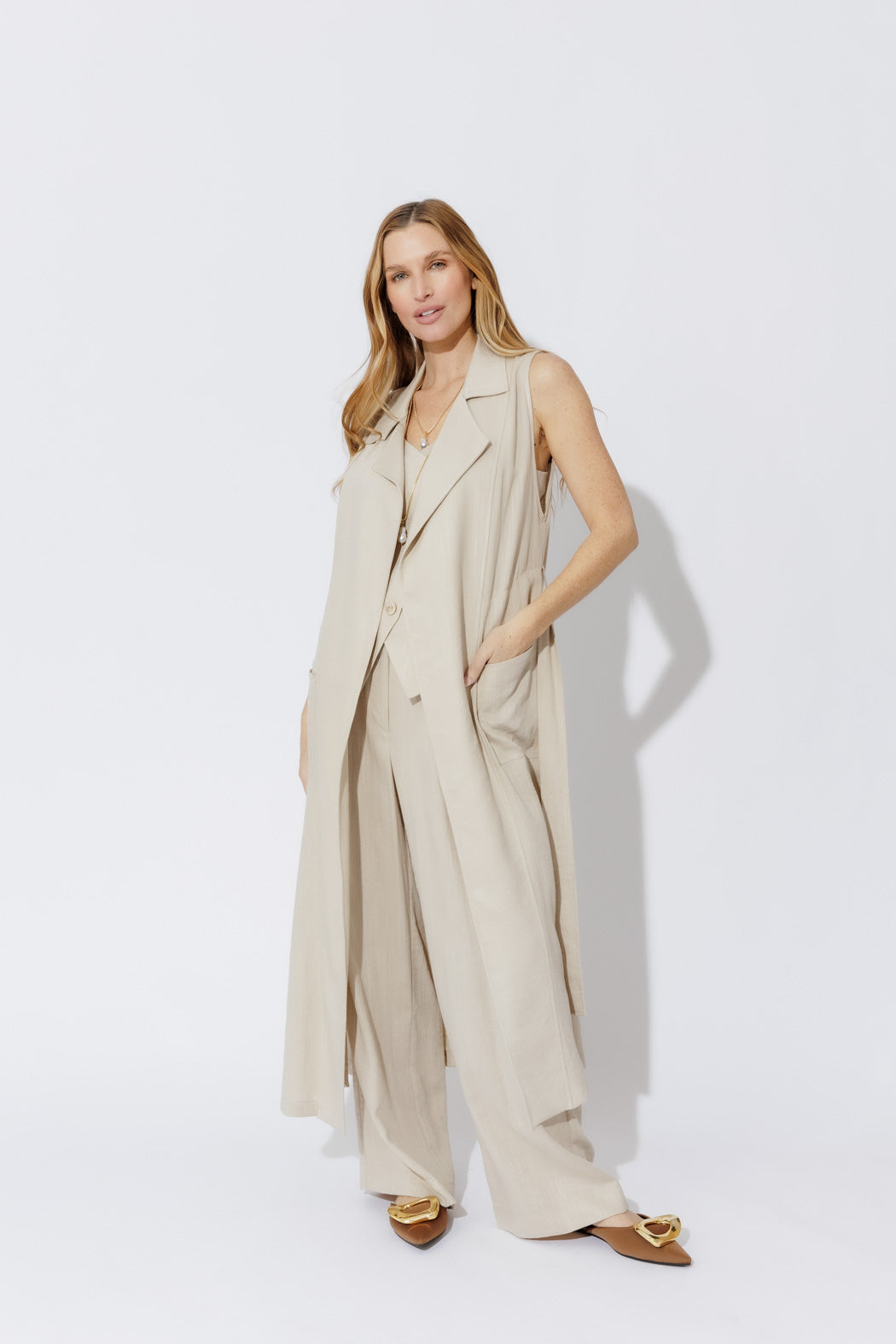 Oatmeal Linen Trench Vest