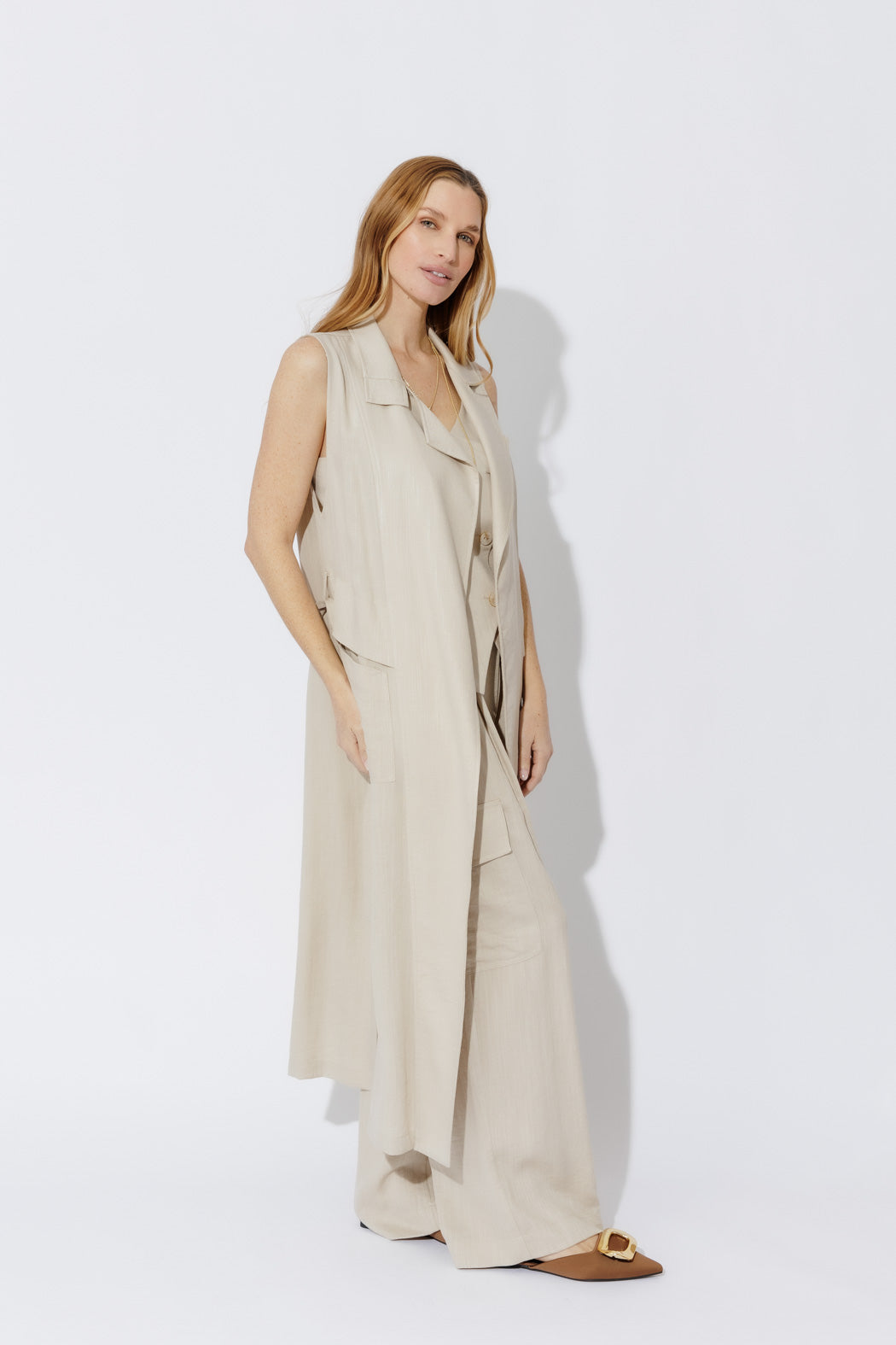Oatmeal Linen Trench Vest