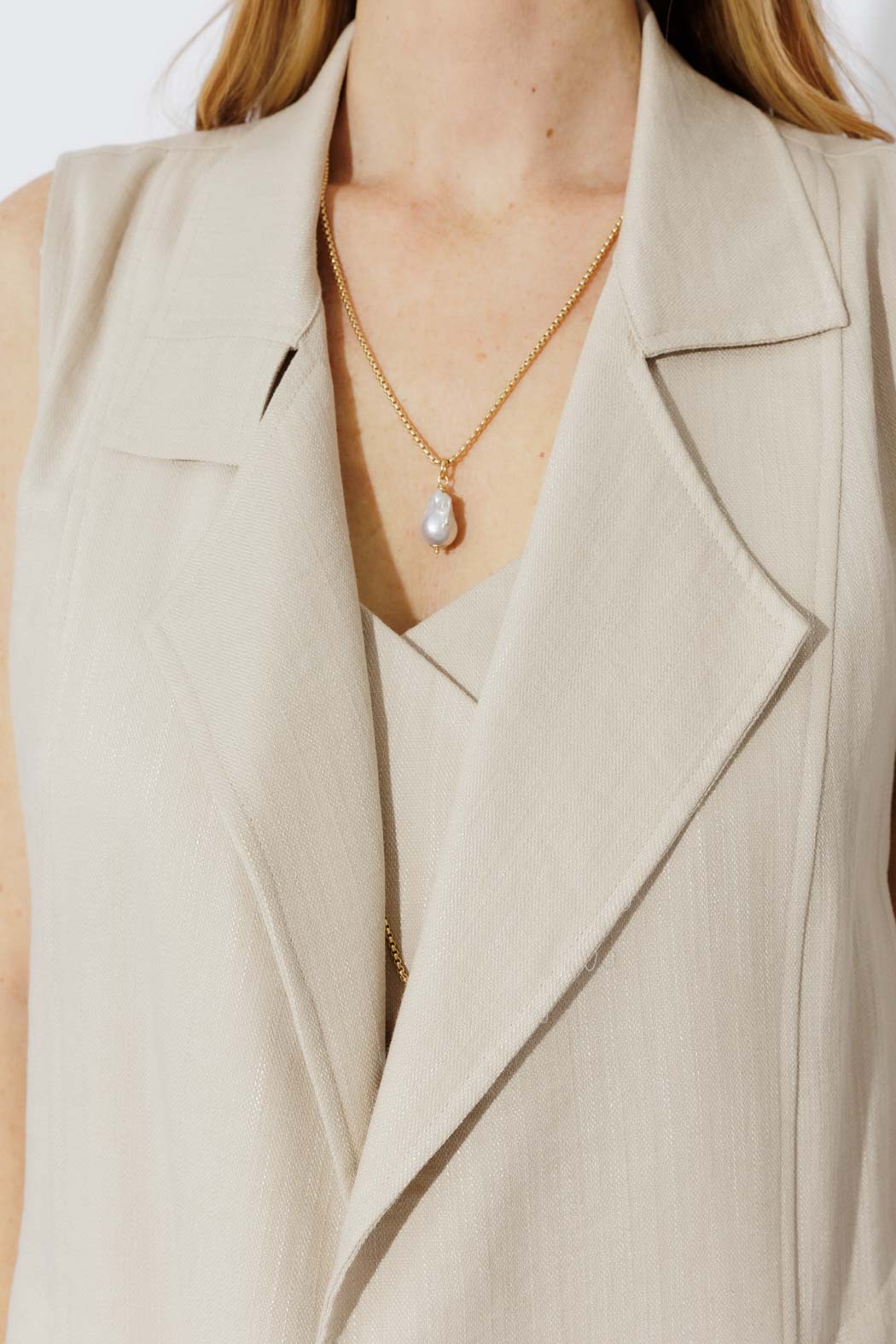 Oatmeal Linen Trench Vest