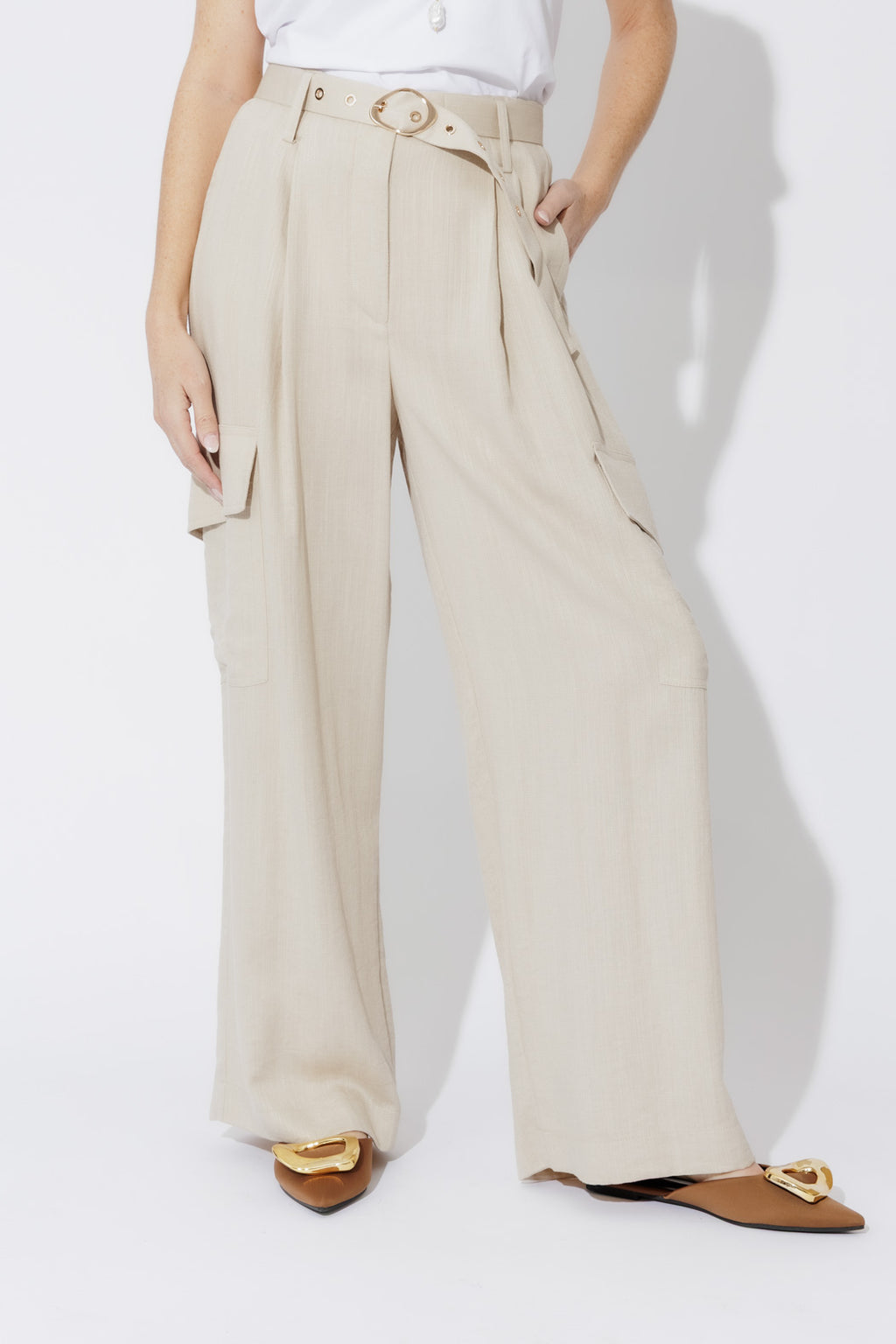 Oatmeal Linen Cargo Pant