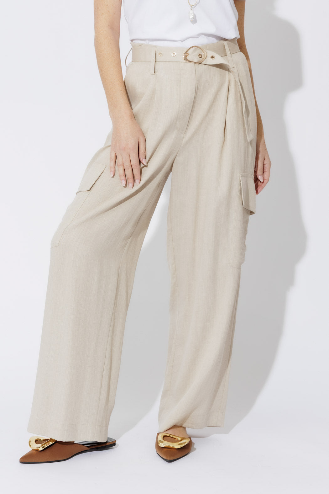 Oatmeal Linen Cargo Pant