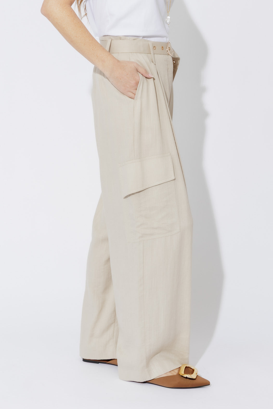 Oatmeal Linen Cargo Pant