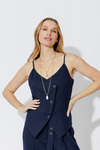 Navy Linen Bustier Cami
