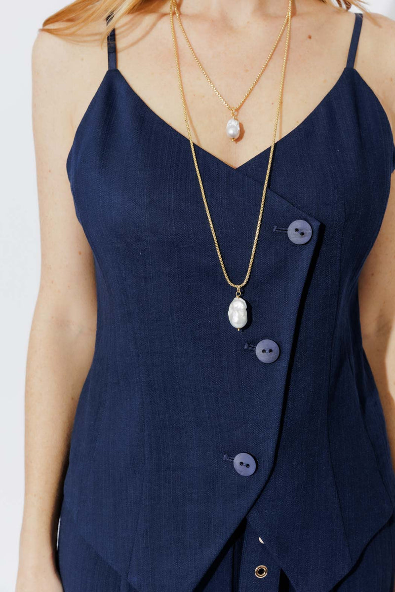Navy Linen Bustier Cami