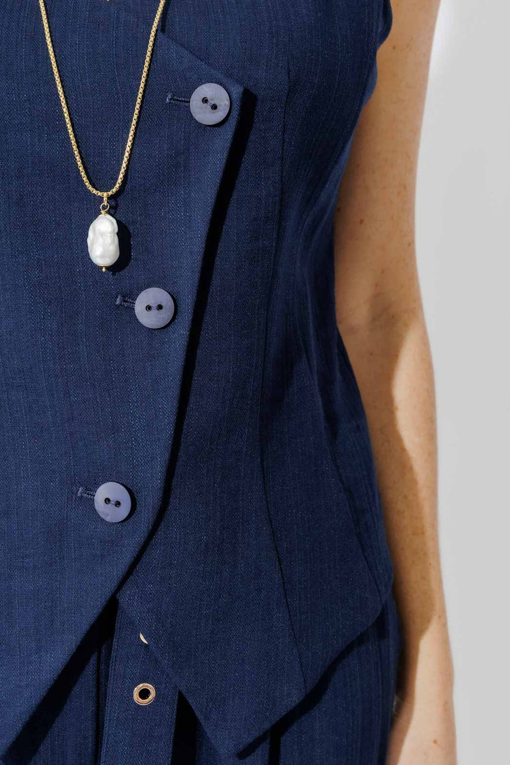 Navy Linen Bustier Cami