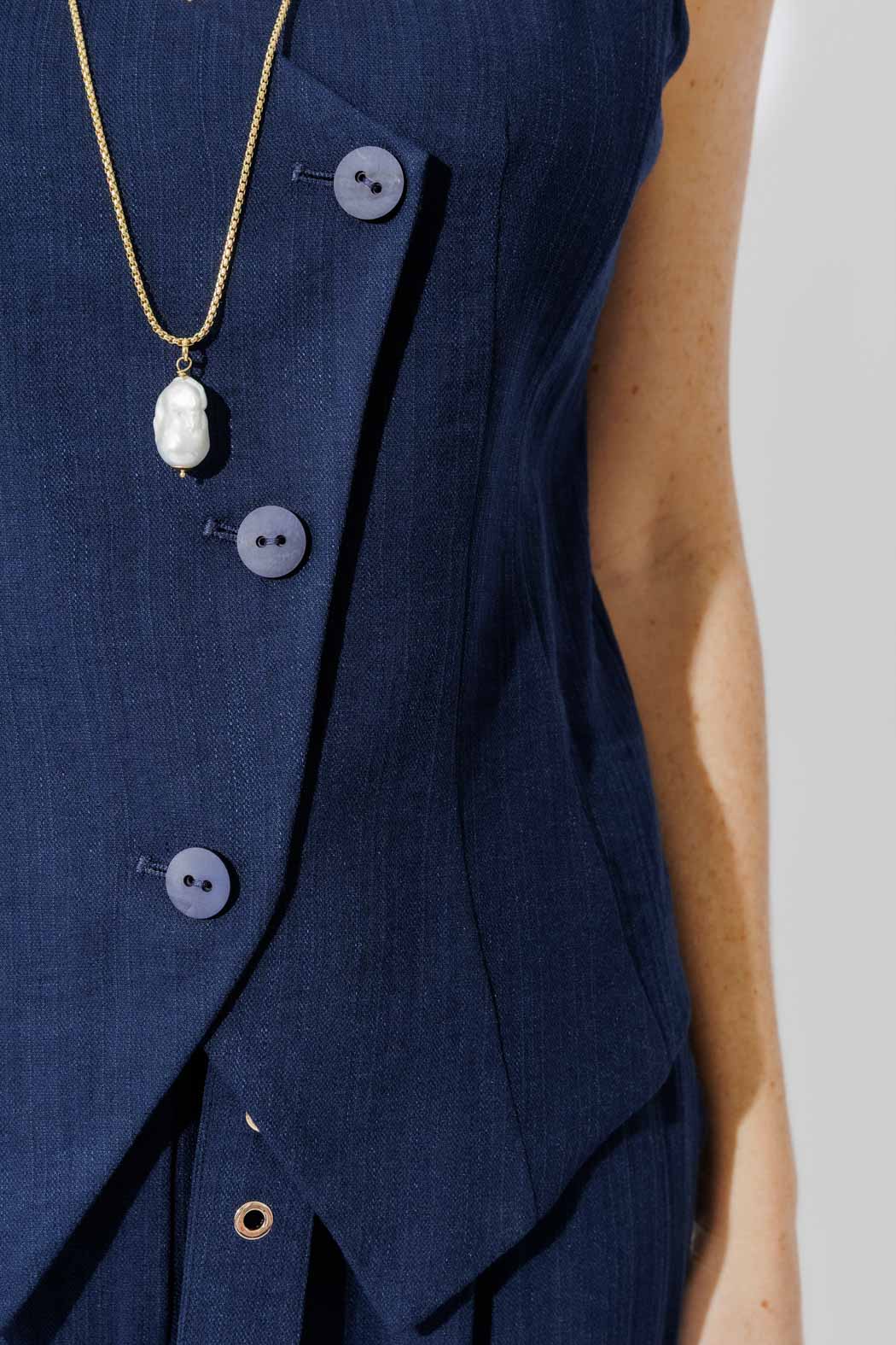 Navy Linen Bustier Cami