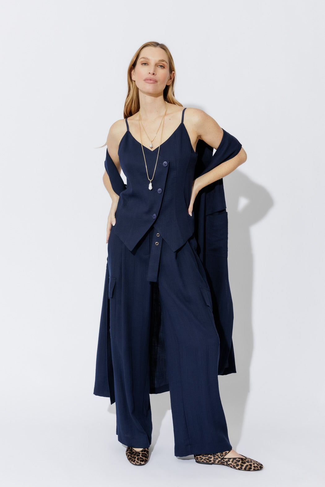 Navy Linen Bustier Cami