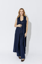 Navy Linen Bustier Cami