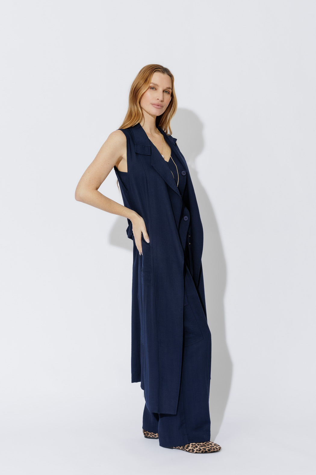 Navy Linen Cargo Pant
