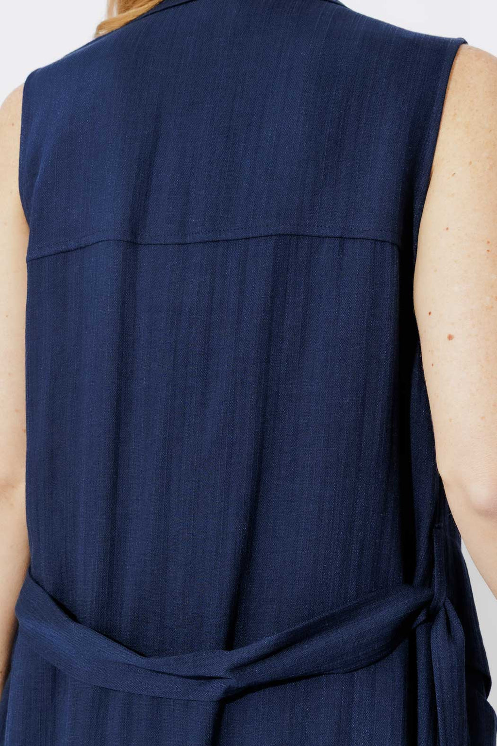 Navy Linen Trench Vest