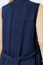 Navy Linen Trench Vest