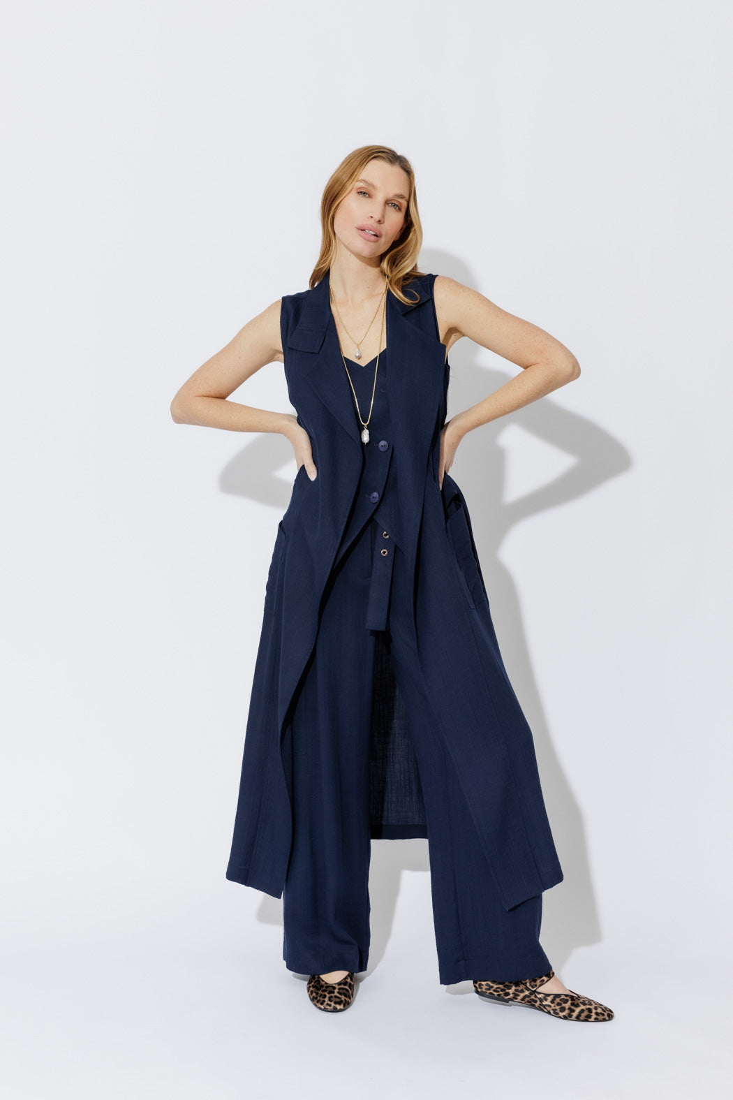 Navy Linen Cargo Pant