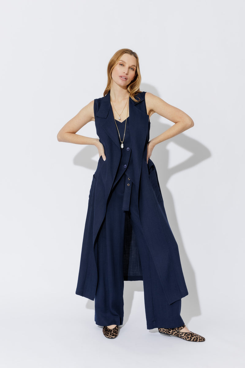 Navy Linen Cargo Pant