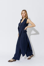 Navy Linen Trench Vest