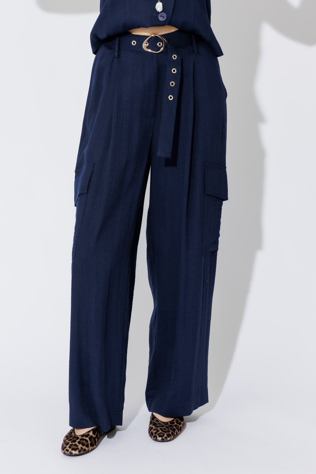 Navy Linen Cargo Pant