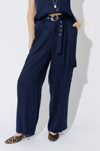 Navy Linen Cargo Pant