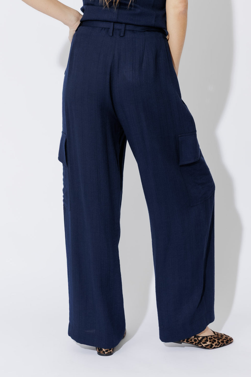 Navy Linen Cargo Pant