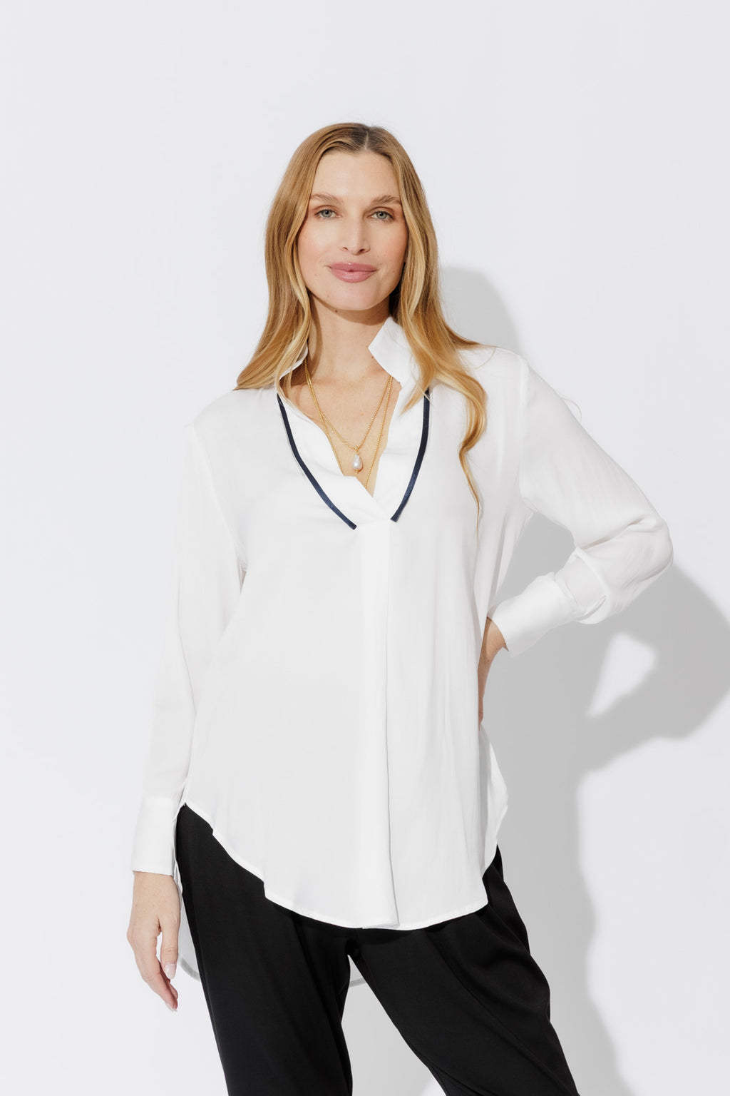 White Piped Collar Blogger Shirt