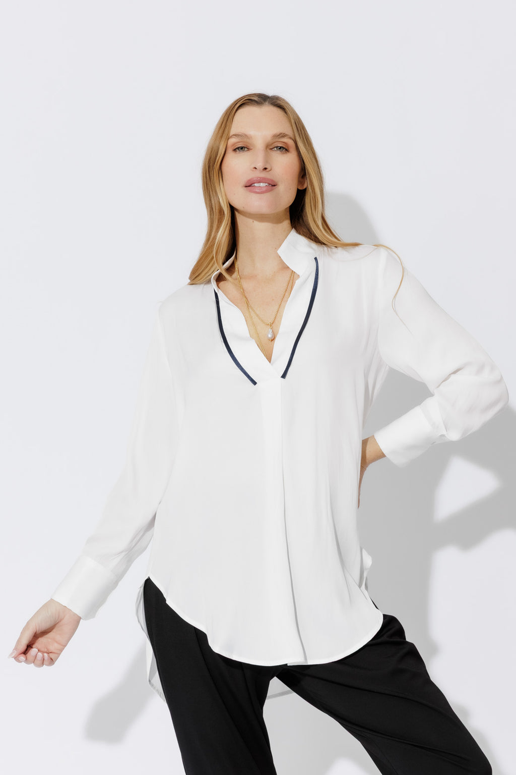 White Piped Collar Blogger Shirt