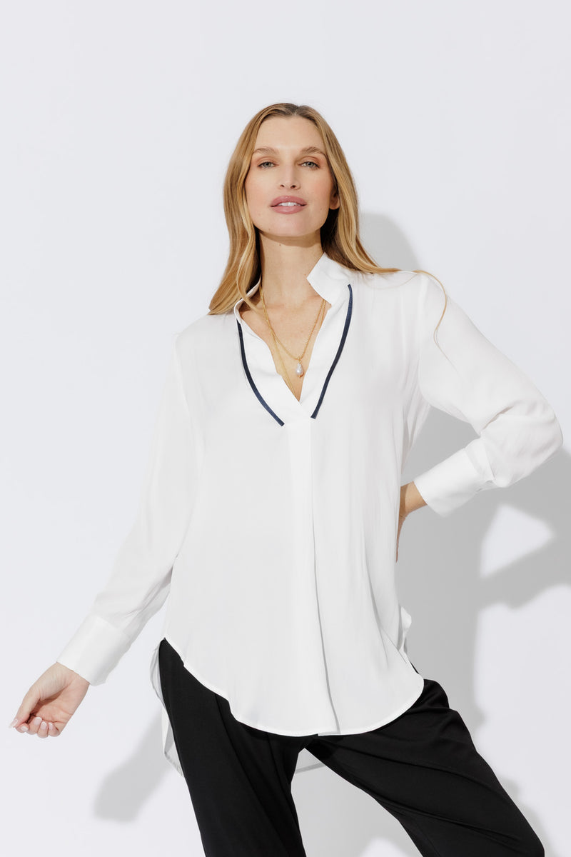 White Piped Collar Blogger Shirt