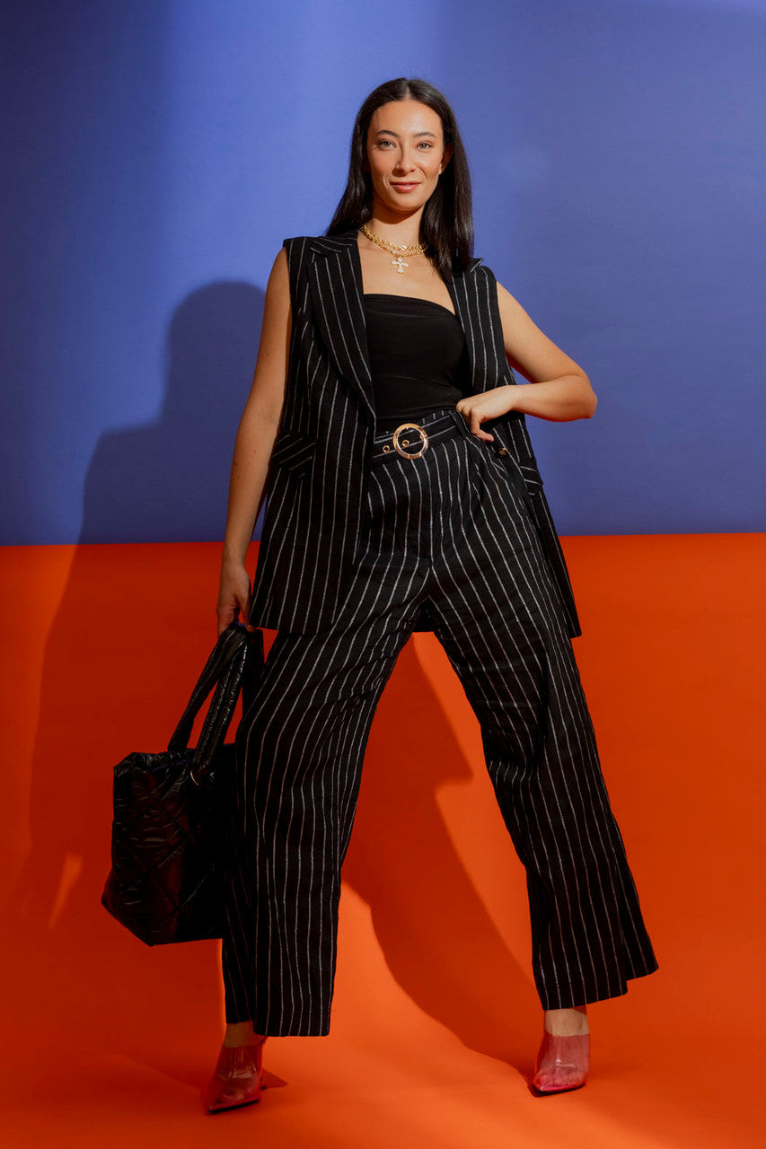 Black Stripe Linen Cleo Pant