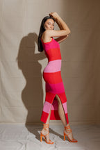 Pink / Hot Pink / Red Stripe Rib Dress