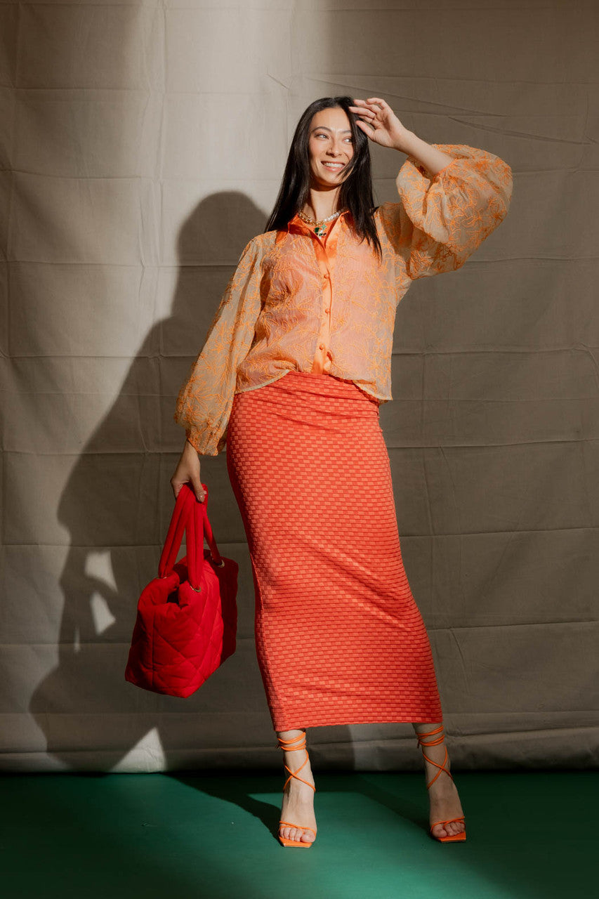 Orange Balloon Sleeve Shirt